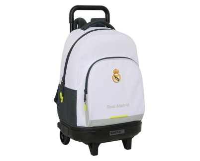 Safta Real Madrid Compact Mochila con Carro Integrado - Portabotellas - Extraible para Limpieza - Carro de PP, Acero y PVC - 33x45x22cm - Color Blanco y Negro