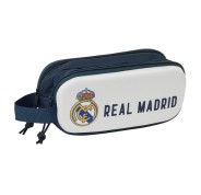Safta Real Madrid Estuche Portatodo 3D - 2 Compartimentos - Asa de Mano - 21x8x6cm - Color Blanco/Negro