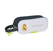 Safta Real Madrid Estuche Portatodo de 1.25L - 3 Compartimentos - Asa de Mano - Cierre de Cremallera - 21x8.5x7cm - Color Blanco y Negro