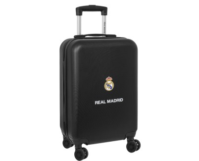 Safta Real Madrid Maleta Trolley de Cabina 20\" Rigida - Candado - Asa Telescopica de PVC con Goma - 4 Ruedas 360&ordm; - 34.5x55x20cm - Color Negro