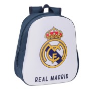 Safta Real Madrid Mochila 3D - Asa de Mano - Portabotellas Lateral - 27x33x10cm - Color Blanco/Negro