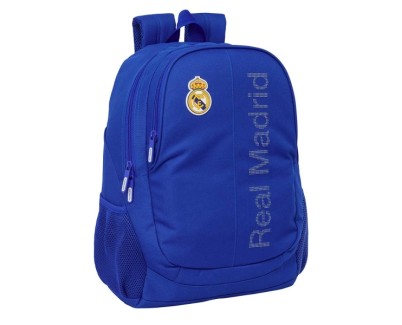 Safta Real Madrid Mochila Adaptable a Carro - Portabotellas - Dos Compartimentos Grandes - Doble Cremallera - Hombreras Ergonomicas - Asa Superior - 23L - 320x160x440mm - Color Azul