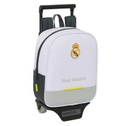 Safta Real Madrid Mochila de 6L con Carro 805 Integrado - Extraible para Lavado - Tarjeta de Identificacion Personal - Carro de PP y PVC Resistentes - 22x27x10cm - Color Blanco y Negro