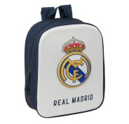 Safta Real Madrid Mochila Guarderia 3D - Asa de Mano - Compartimento Principal con Cremallera - 22x27x10cm - Color Blanco/Negro
