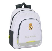 Safta Real Madrid Mochila Infantil de 10L - Adaptable a Carro - 2 Compartimentos - Portabotellas - 28x34x10cm - Color Blanco y Negro