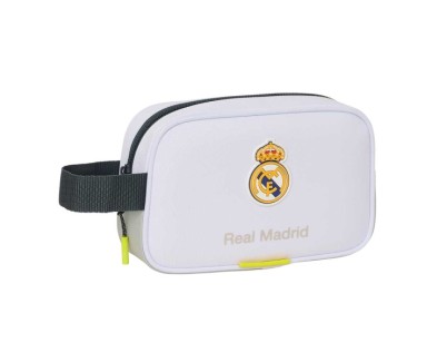 Safta Real Madrid Neceser de 2L Portatodo - Asa de Mano - Cierre de Cremallera - 22x13.5x8cm - Color Blanco y Negro