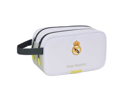 Safta Real Madrid Neceser de 5L Portatodo - 2 Compartimentos - Asa de Mano - Cierre de Cremallera - 26x15x12.5cm - Color Blanco y Negro