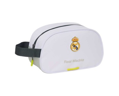 Safta Real Madrid Neceser de 5L Portatodo - Adaptable a Carro - Asa de Mano - Cierre de Cremallera - 26x15x12cm - Color Blanco y Negro
