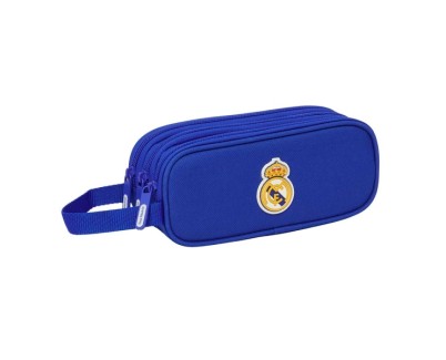 Safta Real Madrid Portatodo - 3 Compartimentos con Cremalleras - Asa Lateral - 1.25L - 210x70x85mm - Color Azul