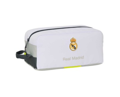 Safta Real Madrid Zapatillero de 9L - Asa de Mano - Cierre de Cremallera - 34x15x18cm - Color Blanco y Negro