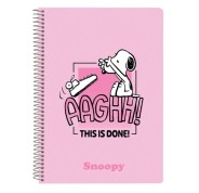 Safta Snoopy Libreta con Espiral - Formato Cuarto - 80 Hojas de 80g/m2 - Cuadricula 4x4mm - Tapas Duras Glasofonadas - 15.5x22x1cm - Color Rosa