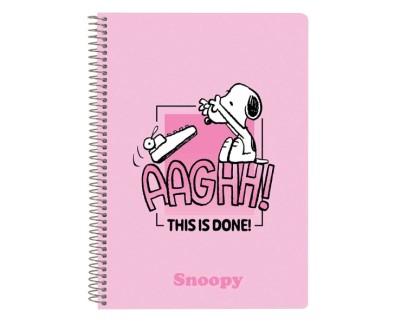 Safta Snoopy Libreta con Espiral - Formato Cuarto - 80 Hojas de 80g/m2 - Cuadricula 4x4mm - Tapas Duras Glasofonadas - 15.5x22x1cm - Color Rosa
