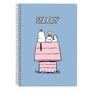 Safta Snoopy Libreta con Espiral - Formato Cuarto - 80 Hojas de Papel 80g/m2 - Cuadriculas 4x4mm - Tapas Duras Glasofonado - Margen Lateral - 155x10x220mm - Color Azul