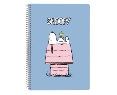 Safta Snoopy Libreta con Espiral - Formato Cuarto - 80 Hojas de Papel 80g/m2 - Cuadriculas 4x4mm - Tapas Duras Glasofonado - Margen Lateral - 155x10x220mm - Color Azul