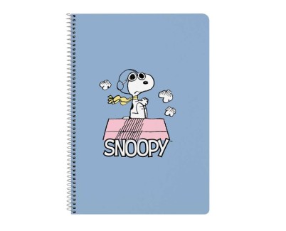 Safta Snoopy Libreta con Espiral - Formato Folio - 80 Hojas de Papel 80g/m2 - Cuadriculas 4x4mm - Tapa Dura Decorada - Margen Lateral - 215x10x310mm - Color Azul