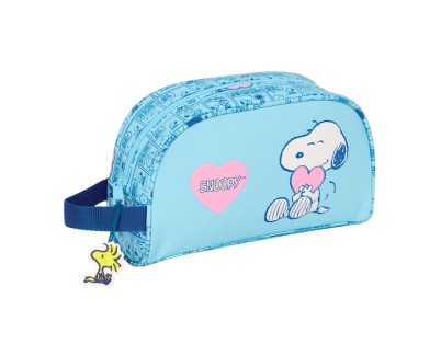 Safta Snoopy Love Neceser Adaptable a Carro - 1 Compartimento - Asa de Mano - 26x16x9cm - Color Azul Claro