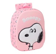 Safta Snoopy Mochila 3D de 8.64L - Portabotellas - Tarjeta de Identificacion Personal - Hombreras Acolchadas - 27x33x10cm - Color Rosa Pastel
