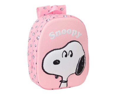 Safta Snoopy Mochila 3D de 8.64L - Portabotellas - Tarjeta de Identificacion Personal - Hombreras Acolchadas - 27x33x10cm - Color Rosa Pastel