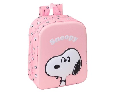 Safta Snoopy Mochila Guarderia 3D de 6L - Asa de Mano Superior - Asas Regulables y Acolchadas - Cierre de Cremallera - 22x27x10cm - Color Rosa Pastel