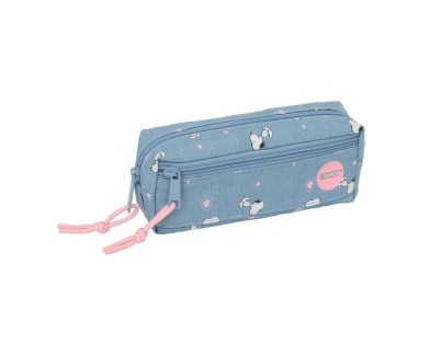 Safta Snoopy Portatodo - 3 Compartimentos con Cremalleras - Goma Elastica - 0.98L - 220x60x85mm - Color Azul