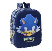 Safta Sonic Mochila Guarderia 3D de 6L - Asa de Mano Superior - Asas Regulables y Acolchadas - Cierre de Cremallera - 22x27x10cm - Color Azul Marino