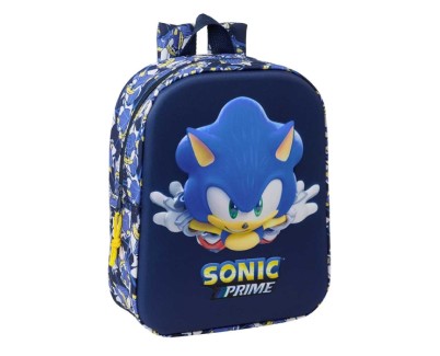 Safta Sonic Mochila Guarderia 3D de 6L - Asa de Mano Superior - Asas Regulables y Acolchadas - Cierre de Cremallera - 22x27x10cm - Color Azul Marino