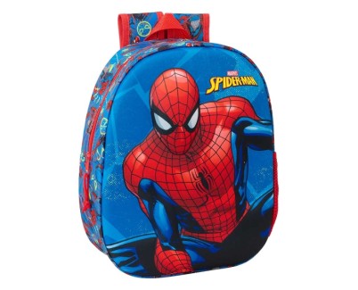 Safta Spider-Man Mochila 3D de 8.64L - Portabotellas - Tarjeta de Identificacion Personal - Hombreras Acolchadas - 27x33x10cm - Color Rojo y Azul