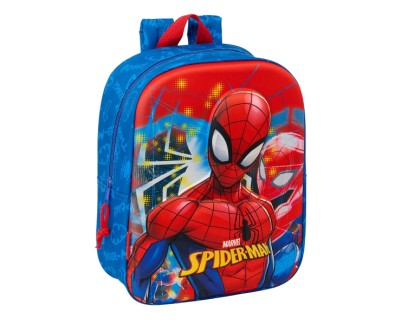 Safta Spider-Man Mochila Guarderia 3D - Asa de Mano - Compartimento Principal con Cremallera - 22x27x10cm - Color Azul
