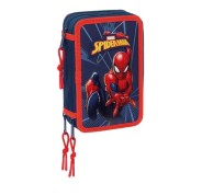 Safta Spider-Man Plumier de 3 Pisos - 37 Piezas - 1.3L - Goma - Lapiz - Boligrafos - Sacapuntas - Reglas - 16 Colores - 14 Rotuladores - 125x55x195mm - Color Azul Marino