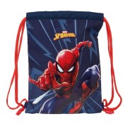 Safta Spider-Man Saco Plano - Bolsillo con Cremallera - Cierre con Cordones - 3L - Ligero y Compacto - 260x10x340mm - Color Azul Marino