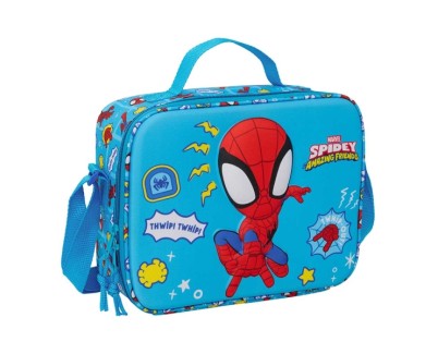 Safta Spidey Bolsa Isotermica Porta Alimentos - Frontal 3D - Cremallera - Bandolera Ajustable - Asa de Mano - 25x19.5x9cm - Color Azul