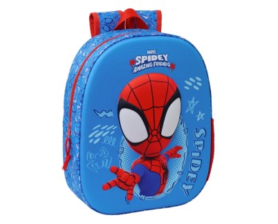 Safta Spidey Mochila Guarderia 3D - Asa de Mano - Compartimento Principal con Cremallera - 22x27x10cm - Color Azul/Rojo