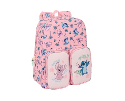 Safta Stitch Beach Mochila Infantil Bolsillos - Adaptable a Carro - Asa de Mano - 26x34x11cm - Color Rosa