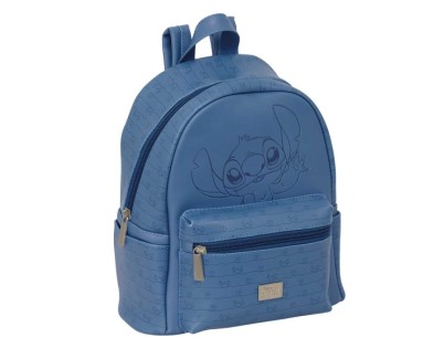Safta Stitch Blue Mini Mochila - Bolsillo Frontal - Cremalleras con Doble Tirador - Interior Forrado - Hombreras Ajustables - Asa Superior de Mano - 240x120x280mm - Color Azul