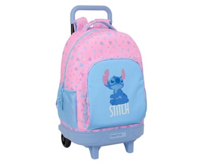 Safta Stitch Bright Mochila con Carro - Extraible - Bolsillo Frontal - Portabotellas - Hombreras Acolchadas - Asa Acolchada - Tarjeta ID - Bandeja PVC - Base Reforzada - 33L - 330x220x450mm - Color Rosa