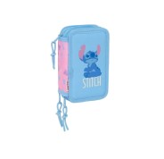 Safta Stitch Bright Plumier de 3 Pisos - 37 Piezas - 1.3L - Goma - Lapiz - Boligrafos - Sacapuntas - Reglas - 16 Colores - 14 Rotuladores - 125x55x195mm - Color Azul
