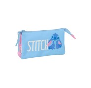 Safta Stitch Bright Portatodo - 3 Compartimentos con Cremalleras - Bolsillo Interior - 0.6L - 220x30x120mm - Color Azul