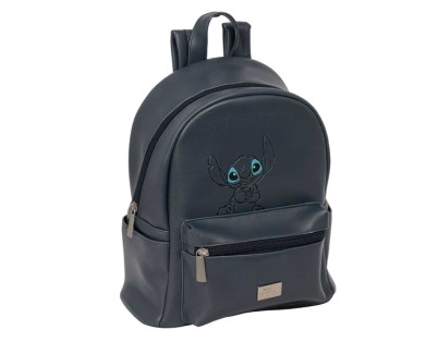Safta Stitch Gray Mini Mochila - Bolsillo Frontal - Tirador Doble - Interior Forrado - Hombreras Ajustables - Asa Superior - 9L - 240x120x280mm - Color Negro