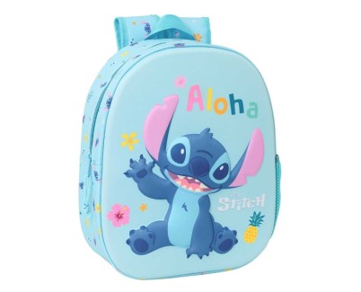 Safta Stitch Mochila 3D de 8.64L - Portabotellas - Tarjeta de Identificacion Personal - Hombreras Acolchadas - 27x33x10cm - Color Azul Claro