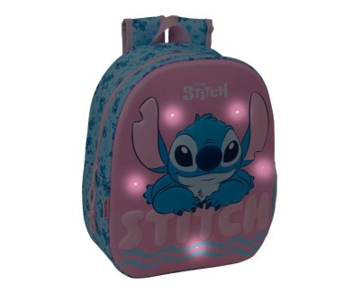 Safta Stitch Mochila 3D - Luces LED - Hombreras Acolchadas - Asa Superior Comoda - Portabotellas - 8.64L - 270x100x330mm - Color Azul
