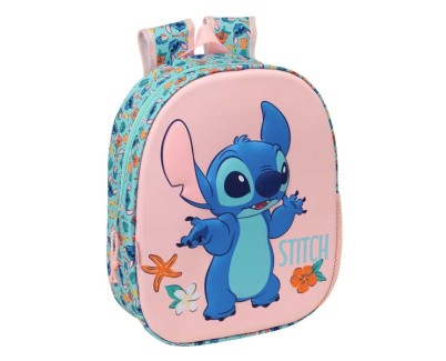 Safta Stitch Mochila 3D - Portabotellas - Hombreras Acolchadas - Asa de Mano Superior - 27x33x10cm - Color Rosa