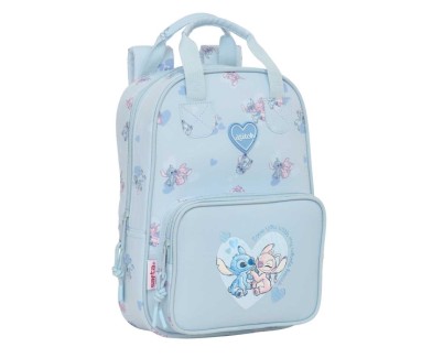 Safta Stitch Mochila Infantil - Bolsillo Frontal - Tarjeta ID - Hombreras Acolchadas - Asa Forrada - 4.5L - 200x80x280mm - Color Azul Claro