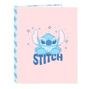 Safta Stitch Ohana Carpeta con 4 Anillas 25mm - Tapas Duras Forradas - Formato Folio - Ligera y Compacta - 265x40x330mm - Color Rosa Pastel