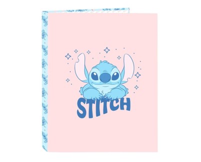 Safta Stitch Ohana Carpeta con 4 Anillas 25mm - Tapas Duras Forradas - Formato Folio - Ligera y Compacta - 265x40x330mm - Color Rosa Pastel