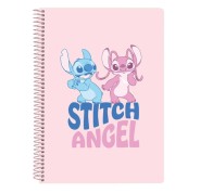 Safta Stitch Ohana Libreta con Espiral - Formato Cuarto - 80 Hojas de Papel 80g/m2 - Cuadriculas 4x4mm - Tapas Duras Glasofonadas - Margen Lateral - 155x10x220mm - Color Rosa Pastel