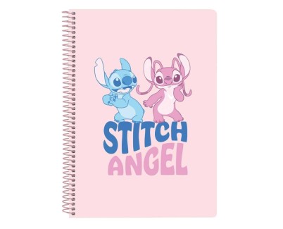 Safta Stitch Ohana Libreta con Espiral - Formato Cuarto - 80 Hojas de Papel 80g/m2 - Cuadriculas 4x4mm - Tapas Duras Glasofonadas - Margen Lateral - 155x10x220mm - Color Rosa Pastel