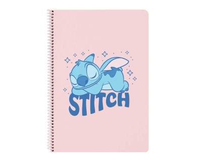 Safta Stitch Ohana Libreta con Espiral - Formato Folio - 80 Hojas de Papel 80g/m2 - Cuadriculas 4x4mm - Tapas Duras Glasofonadas - Margen Lateral - 215x10x310mm - Color Rosa Pastel