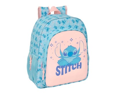 Safta Stitch Ohana Mochila - Adaptable a Carro - Portabotellas - Doble Tirador - Ergonomia Acolchada - Bolsillo Frontal - Asa de Mano - 15L - 320x120x380mm - Color Azul Claro