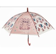 Safta Stitch Ohana Paraguas Automatico de 76cm - 8 Paneles - Asa y Punta de PVC - POE - Nervios de Acero de 8mm - Color Rosa Pastel