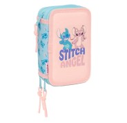 Safta Stitch Ohana Plumier de 3 Pisos - 37 Piezas - 1.3L - Goma - Lapiz - Boligrafos - Sacapuntas - Reglas - 16 Colores - 14 Rotuladores - 125x55x195mm - Color Rosa Pastel